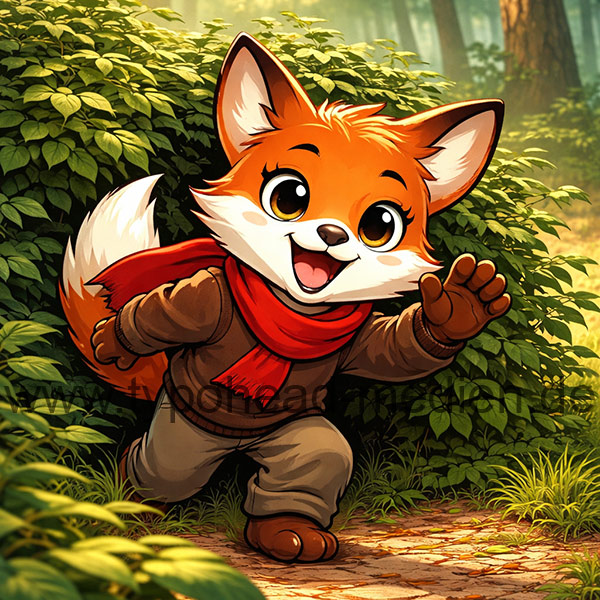 Der kleine Fuchs Bao im Gebüsch