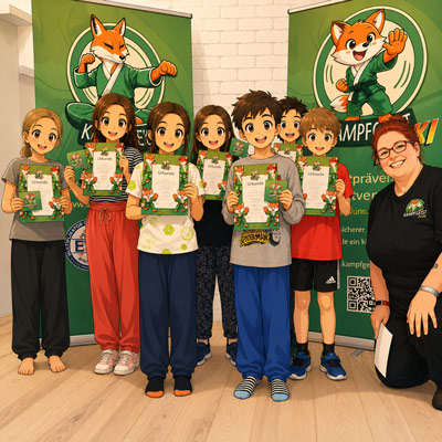 Urkundenübergabe Modul 1 an die Schüler der Kursgruppe 2 des Kampfgeist Dojo Scheyern