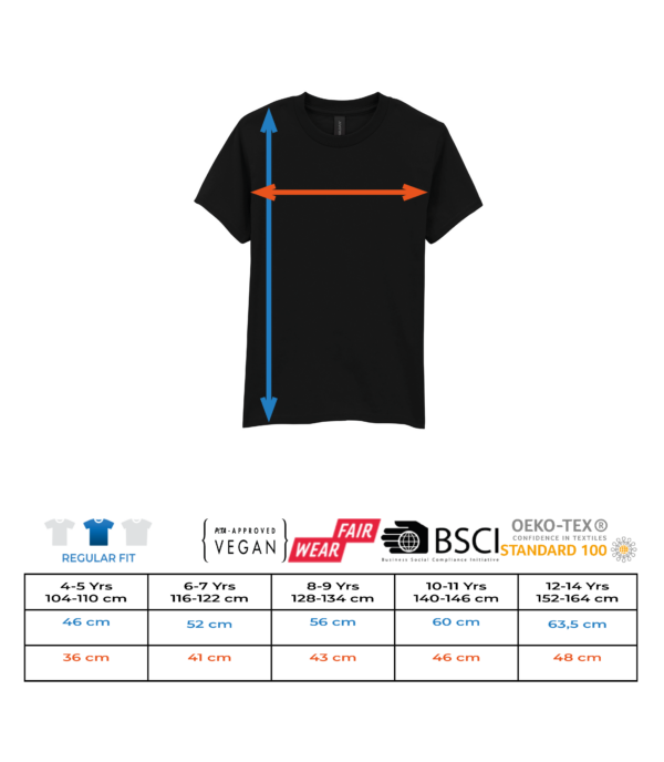 KG-TS-AA-K-Gildan-Groessentabelle Kampfgeist Dojo T-Shirt für Kinder