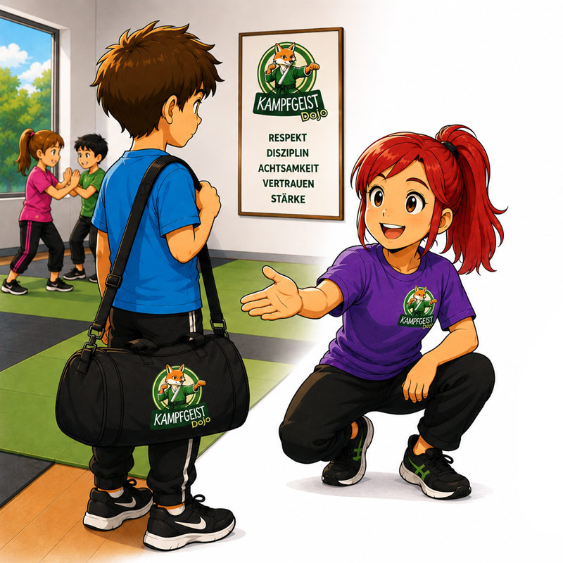 Schüler wird zum Schnuppertraining im Kampfgeist Dojo Scheyern begrüßt