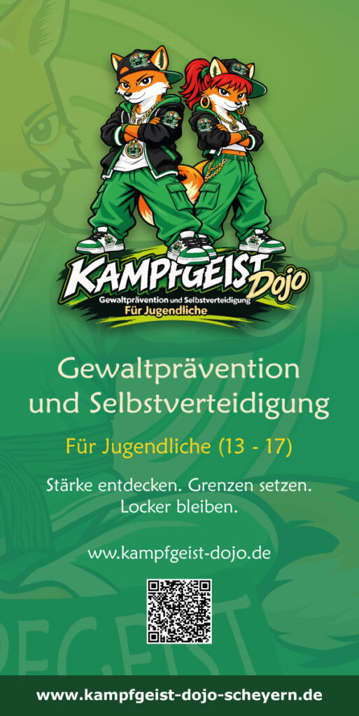 Teens Flyer des Kampfgeist Dojo Scheyern zur Selbstverteidigung für Jugendliche von 13 bis 17 Jahren