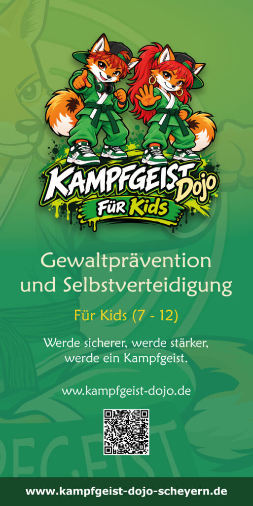 Kids Flyer des Kampfgeist Dojo Scheyern zur Selbstverteidigung für Kinder von 7 bis 12 Jahren