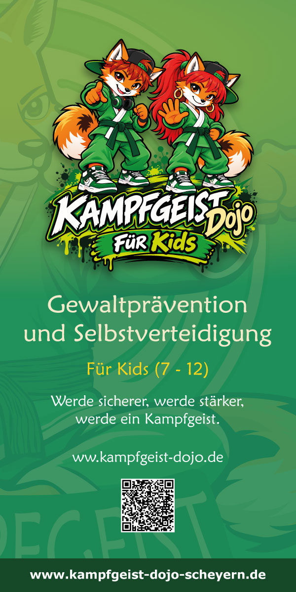 Kids Flyer des Kampfgeist Dojo Scheyern zur Selbstverteidigung für Kinder von 7 bis 12 Jahren