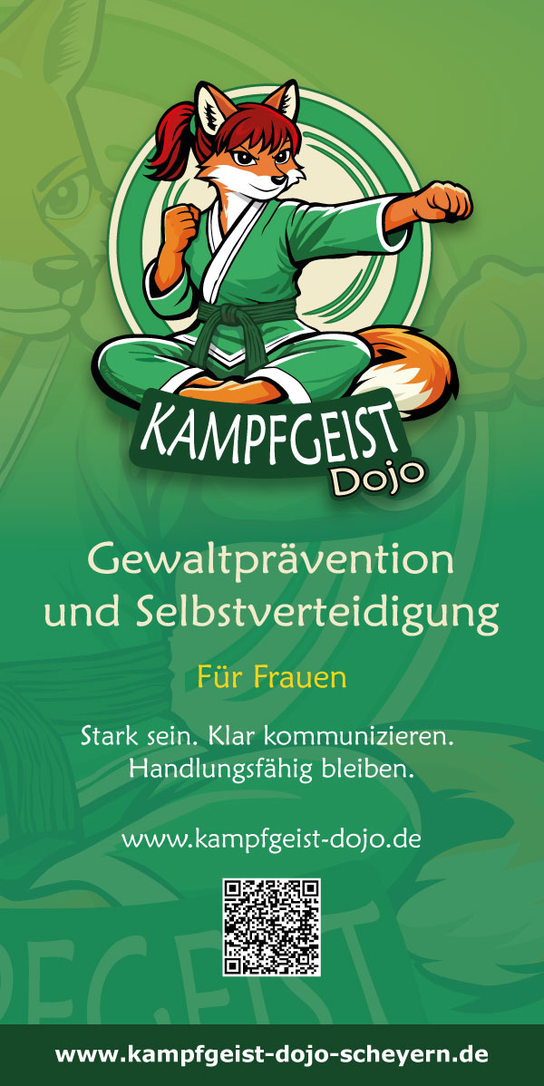 Flyer des Kampfgeist Dojo Scheyern zur Selbstverteidigung für Frauen ab 18 Jahren